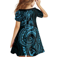 Blue Guam Latte Stone Tribal Tattoo Family Matching Long Sleeve Bodycon Dress and Hawaiian Shirt Hafa Adai Six 7 One