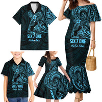 Blue Guam Latte Stone Tribal Tattoo Family Matching Mermaid Dress and Hawaiian Shirt Hafa Adai Six 7 One