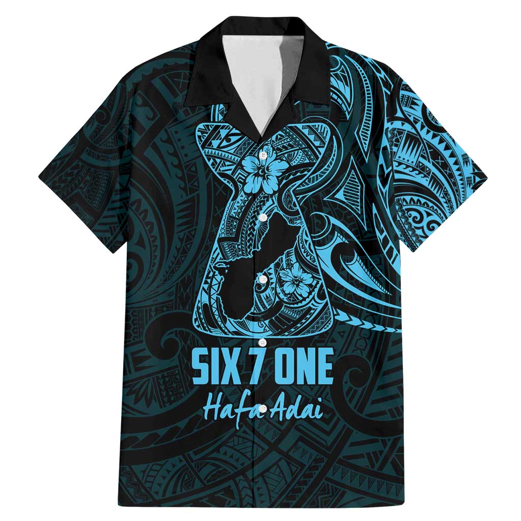 Blue Guam Latte Stone Tribal Tattoo Family Matching Mermaid Dress and Hawaiian Shirt Hafa Adai Six 7 One
