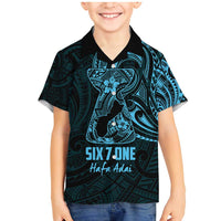 Blue Guam Latte Stone Tribal Tattoo Family Matching Mermaid Dress and Hawaiian Shirt Hafa Adai Six 7 One