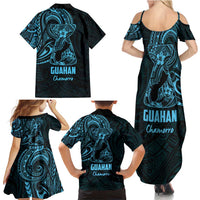 Blue Guam Latte Stone Tribal Tattoo Family Matching Summer Maxi Dress and Hawaiian Shirt Hafa Adai Six 7 One