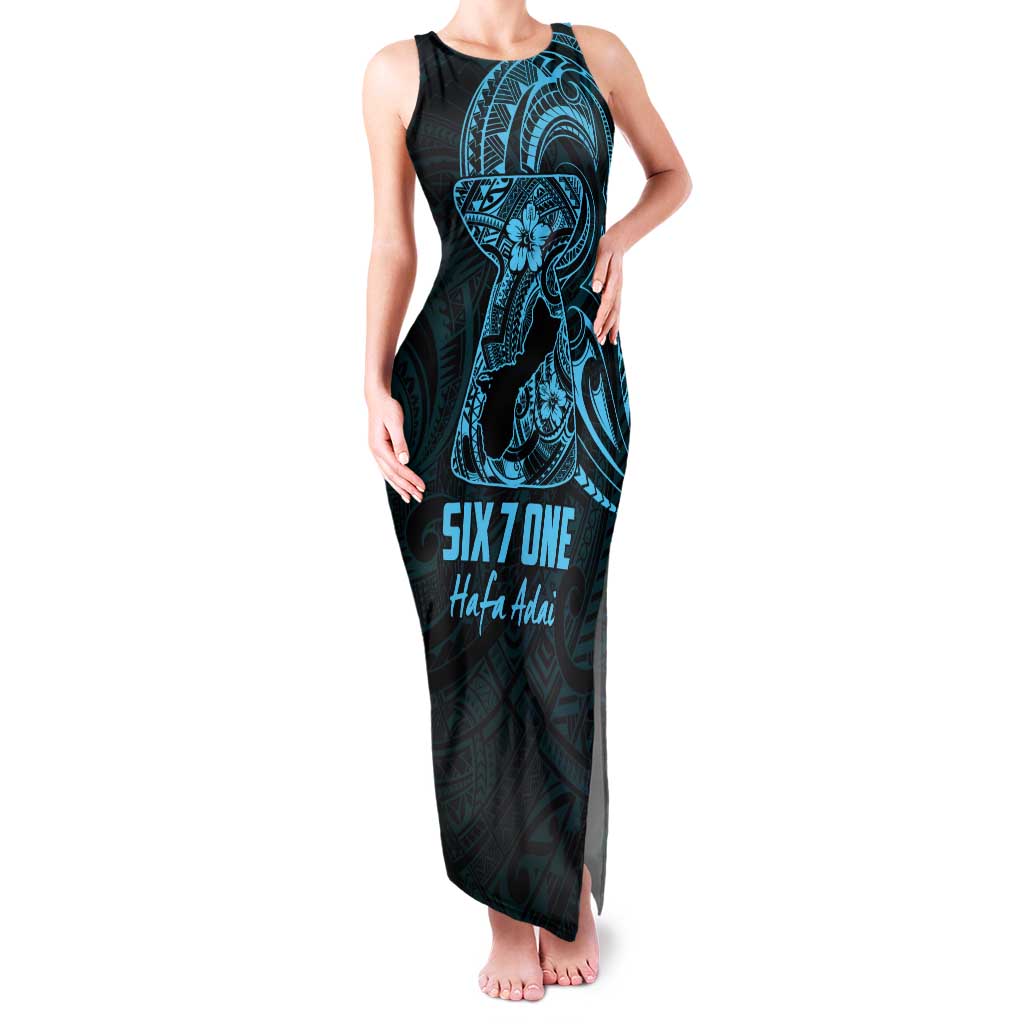 Blue Guam Latte Stone Tribal Tattoo Family Matching Tank Maxi Dress and Hawaiian Shirt Hafa Adai Six 7 One