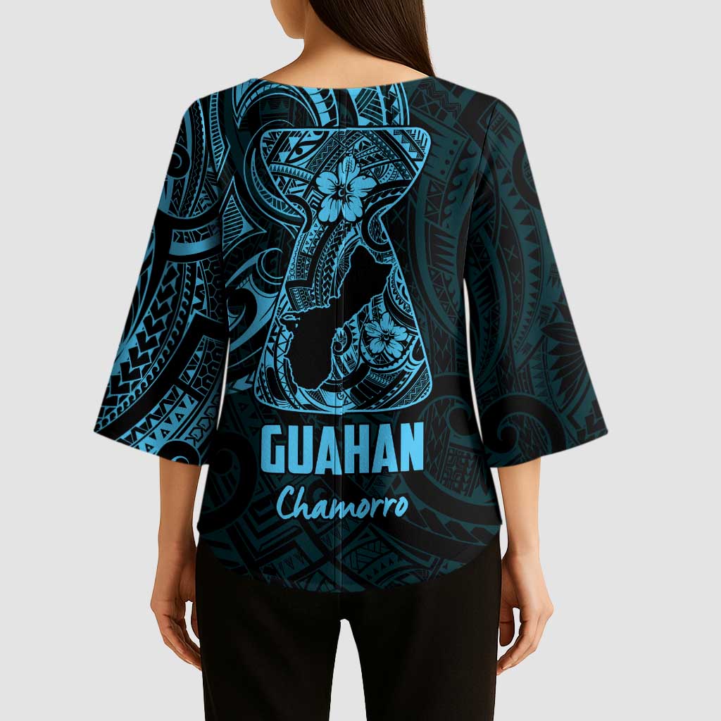 Blue Guam Latte Stone Tribal Tattoo Kimono Sleeve Blouse Hafa Adai Six 7 One - Polynesian Pride