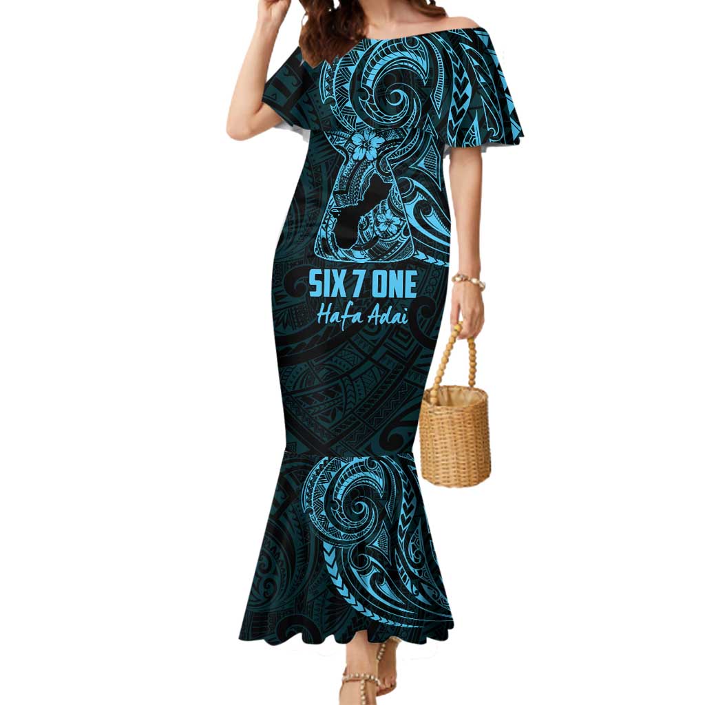 Blue Guam Latte Stone Tribal Tattoo Mermaid Dress Hafa Adai Six 7 One