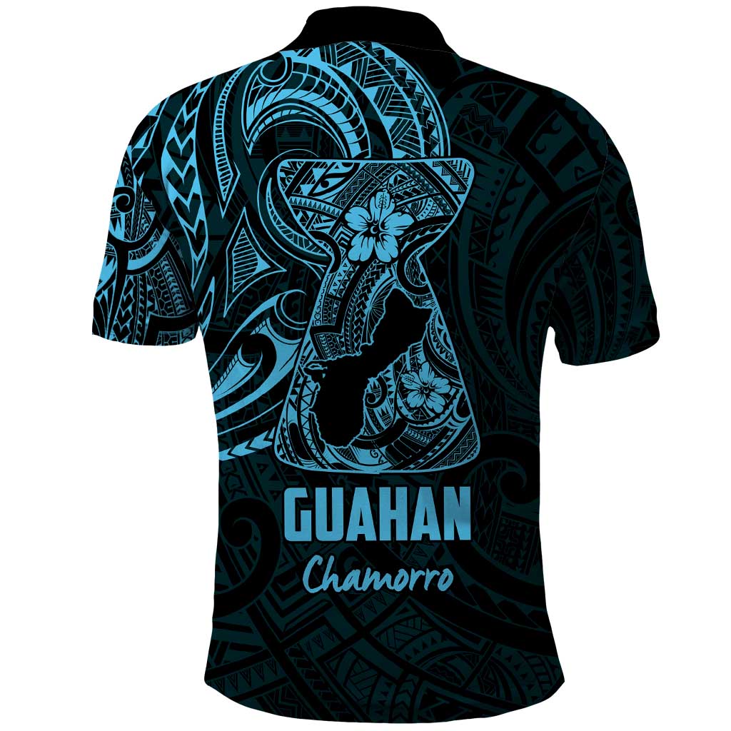 Blue Guam Latte Stone Tribal Tattoo Polo Shirt Hafa Adai Six 7 One