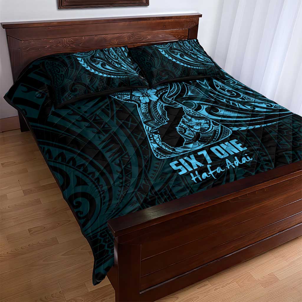 Blue Guam Latte Stone Tribal Tattoo Quilt Bed Set Hafa Adai Six 7 One