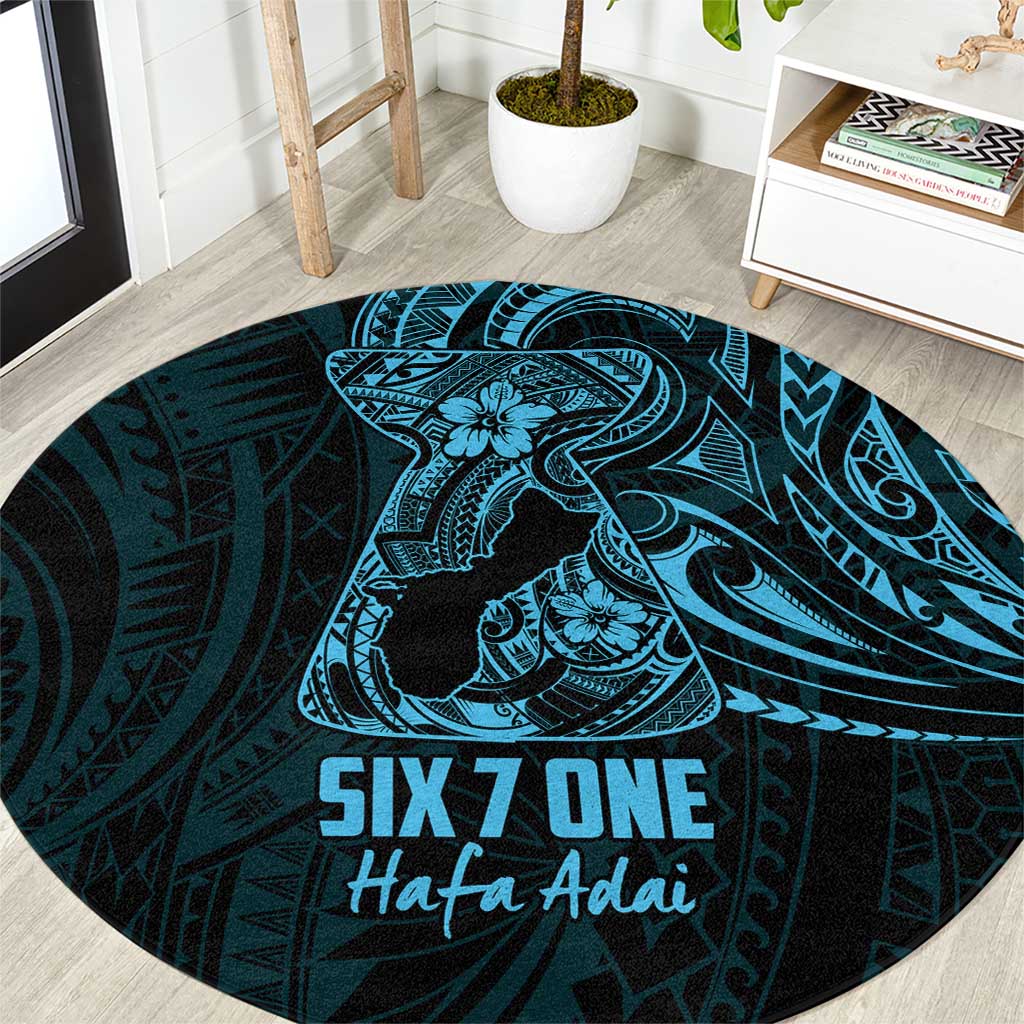 Blue Guam Latte Stone Tribal Tattoo Round Carpet Hafa Adai Six 7 One