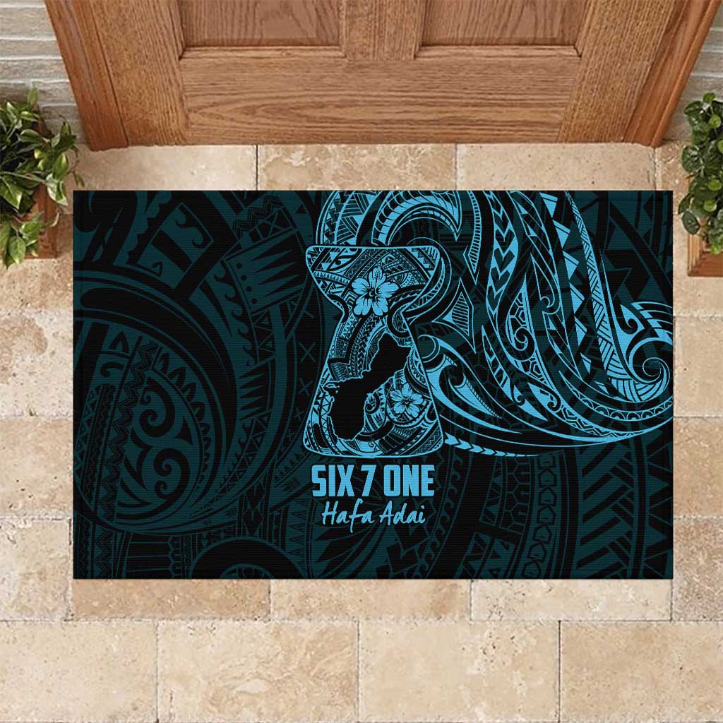 Blue Guam Latte Stone Tribal Tattoo Rubber Doormat Hafa Adai Six 7 One