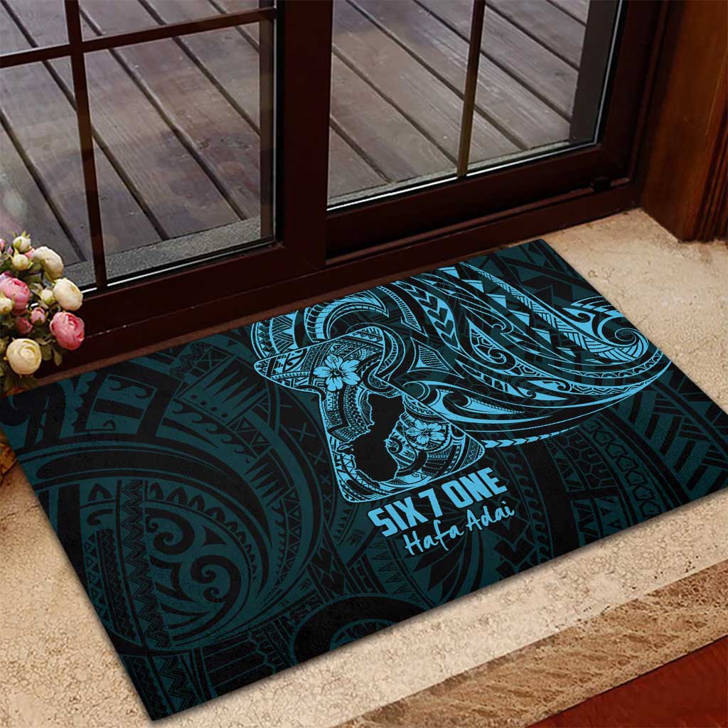 Blue Guam Latte Stone Tribal Tattoo Rubber Doormat Hafa Adai Six 7 One