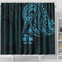 Blue Guam Latte Stone Tribal Tattoo Shower Curtain Hafa Adai Six 7 One