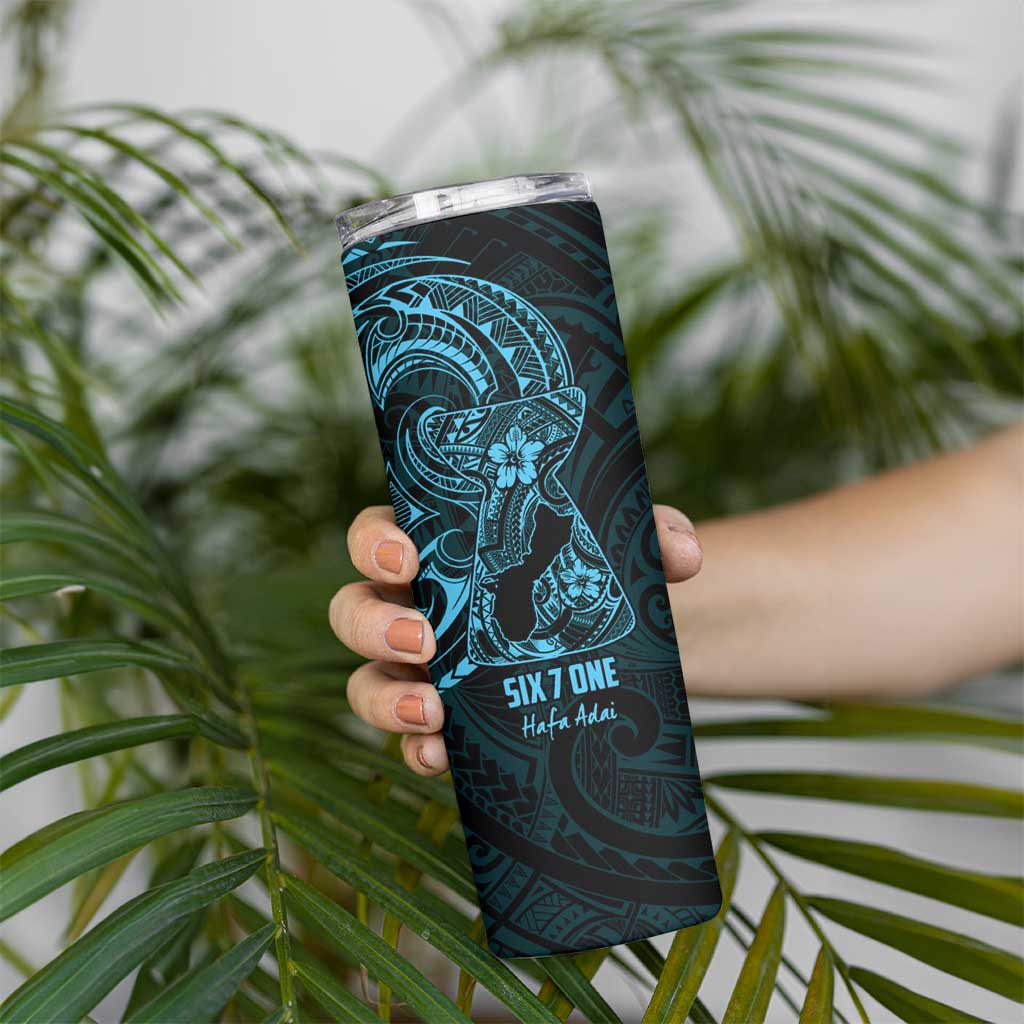 Blue Guam Latte Stone Tribal Tattoo Skinny Tumbler Hafa Adai Six 7 One