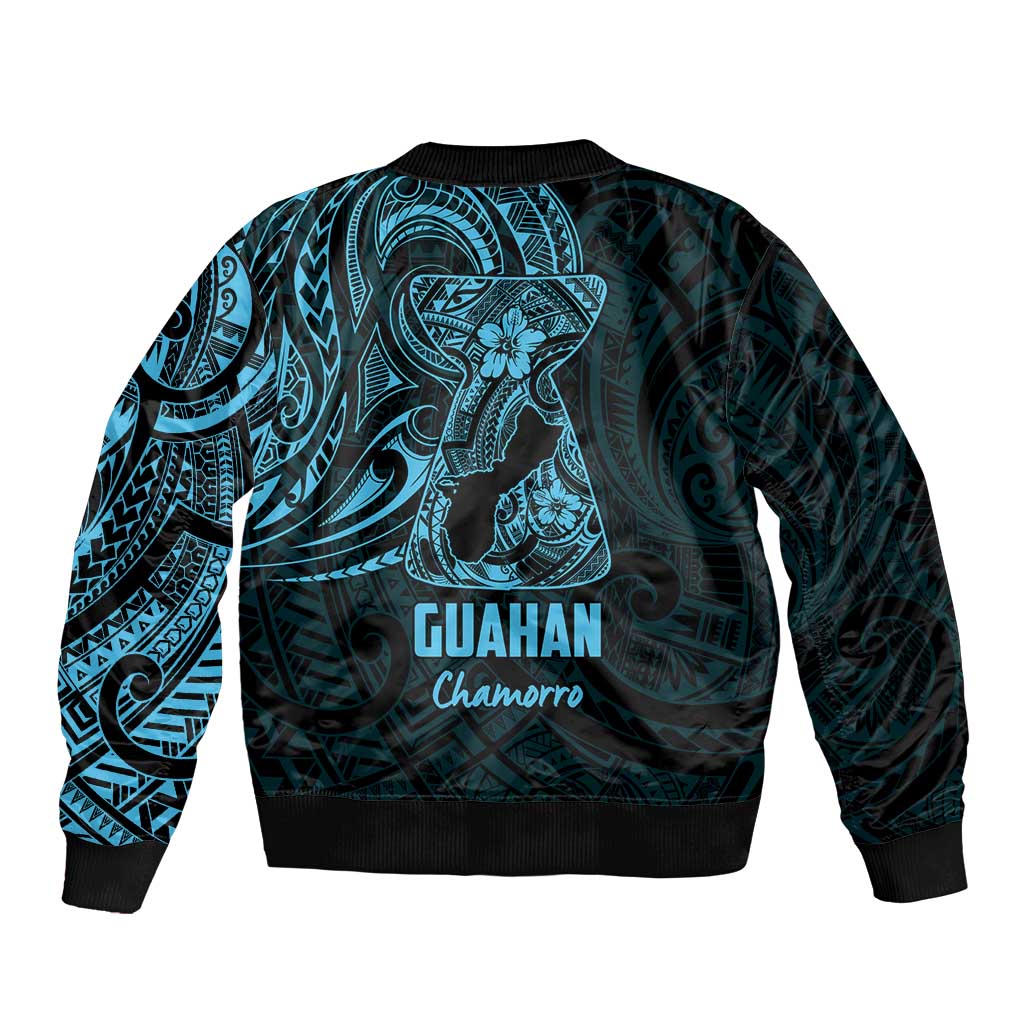 Blue Guam Latte Stone Tribal Tattoo Sleeve Zip Bomber Jacket Hafa Adai Six 7 One LT9 - Polynesian Pride