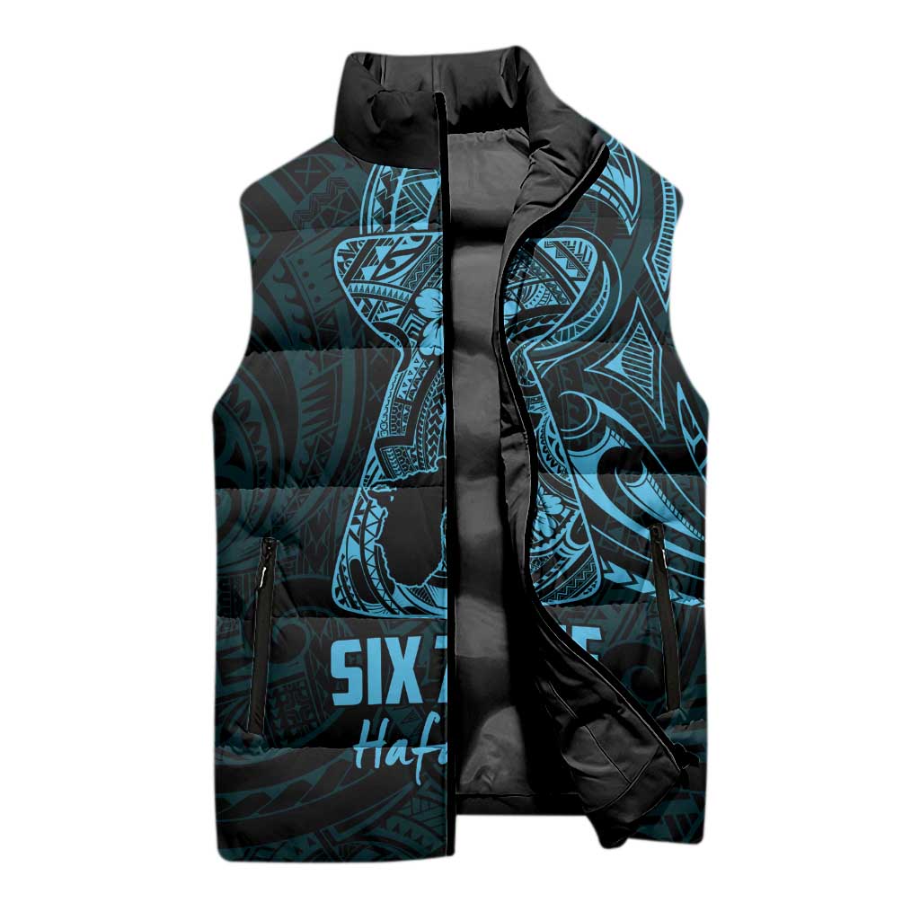 Blue Guam Latte Stone Tribal Tattoo Sleeveless Puffer Jacket Hafa Adai Six 7 One - Polynesian Pride