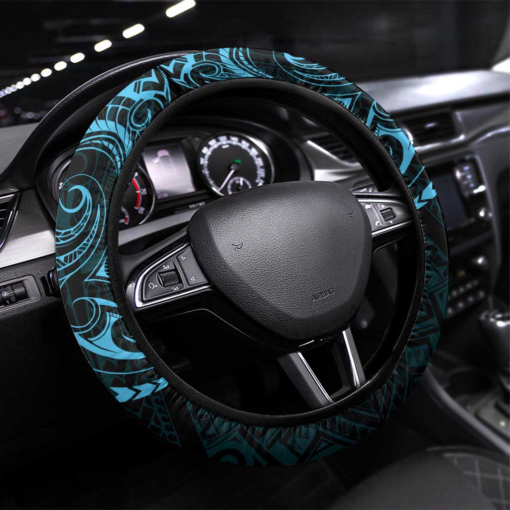 Blue Guam Latte Stone Tribal Tattoo Steering Wheel Cover Hafa Adai Six 7 One