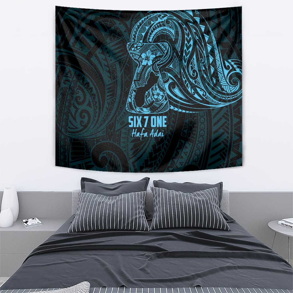 Blue Guam Latte Stone Tribal Tattoo Tapestry Hafa Adai Six 7 One