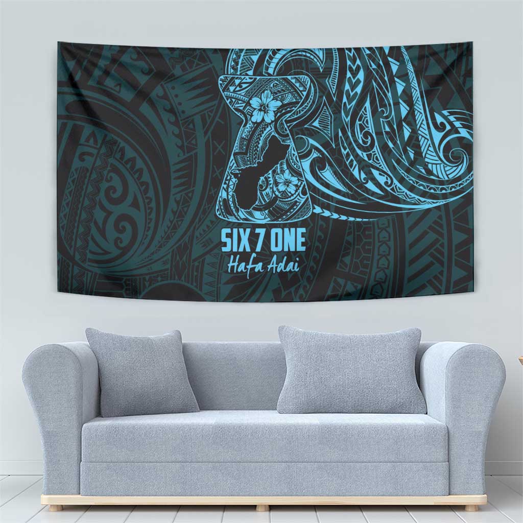 Blue Guam Latte Stone Tribal Tattoo Tapestry Hafa Adai Six 7 One