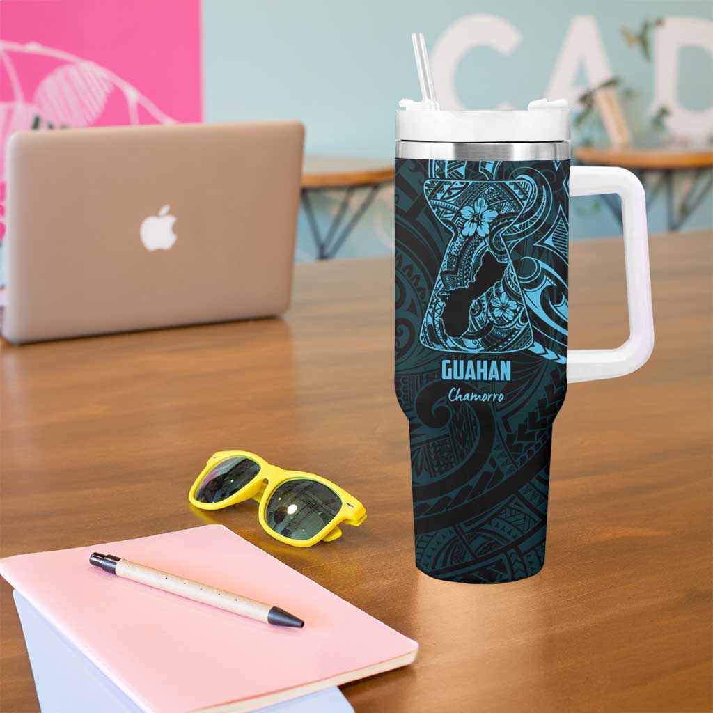 Blue Guam Latte Stone Tribal Tattoo Tumbler With Handle Hafa Adai Six 7 One