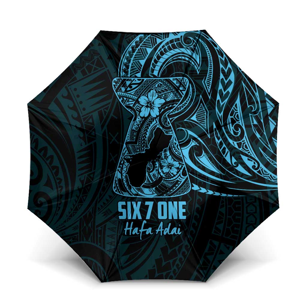Blue Guam Latte Stone Tribal Tattoo Umbrella Hafa Adai Six 7 One - Polynesian Pride