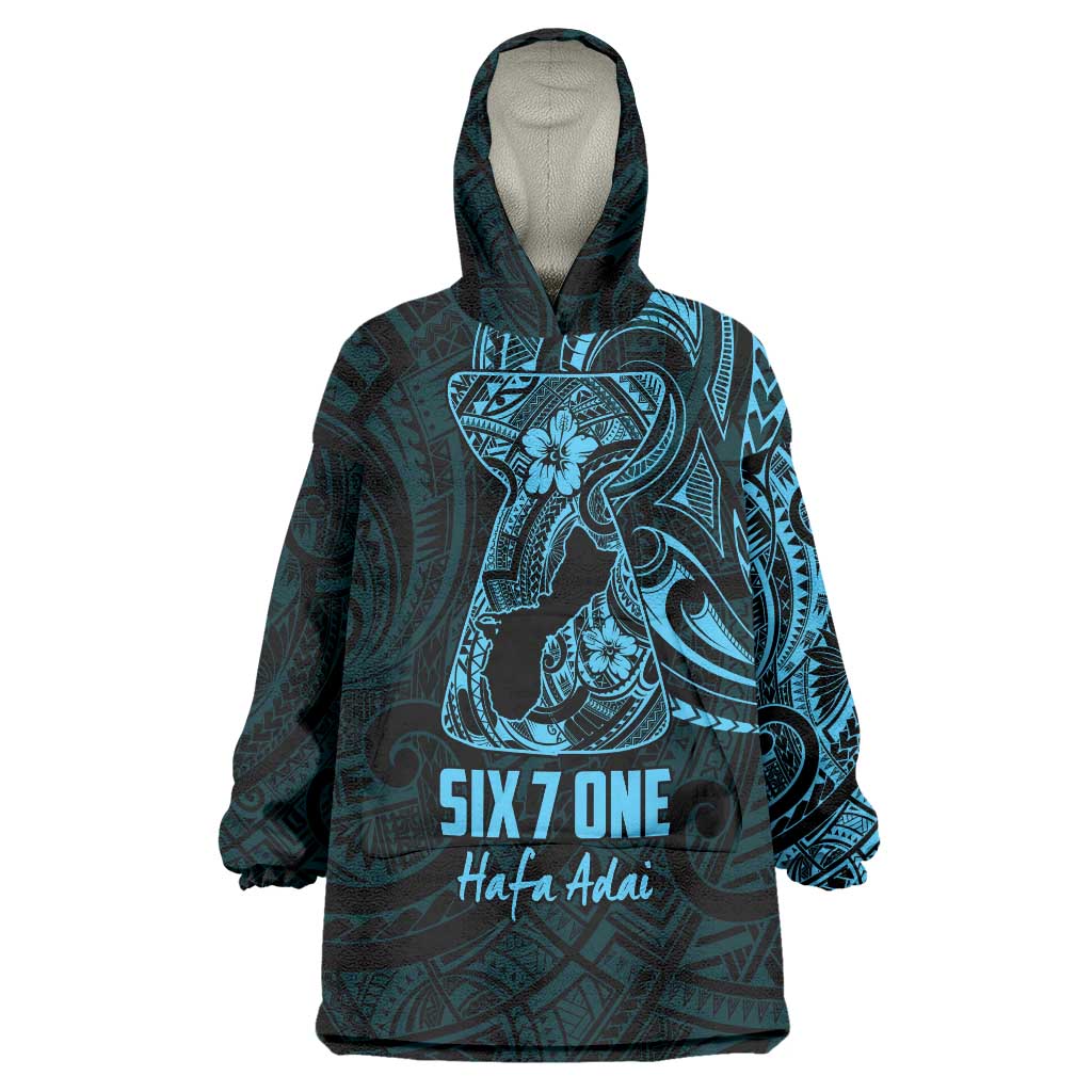 Blue Guam Latte Stone Tribal Tattoo Wearable Blanket Hoodie Hafa Adai Six 7 One