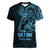 Blue Guam Latte Stone Tribal Tattoo Women V-Neck T-Shirt Hafa Adai Six 7 One