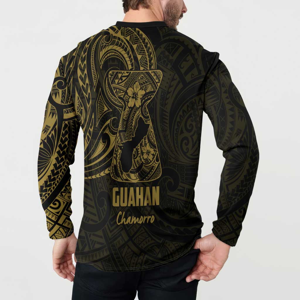 Gold Guam Latte Stone Tribal Tattoo Button Sweatshirt Hafa Adai Six 7 One
