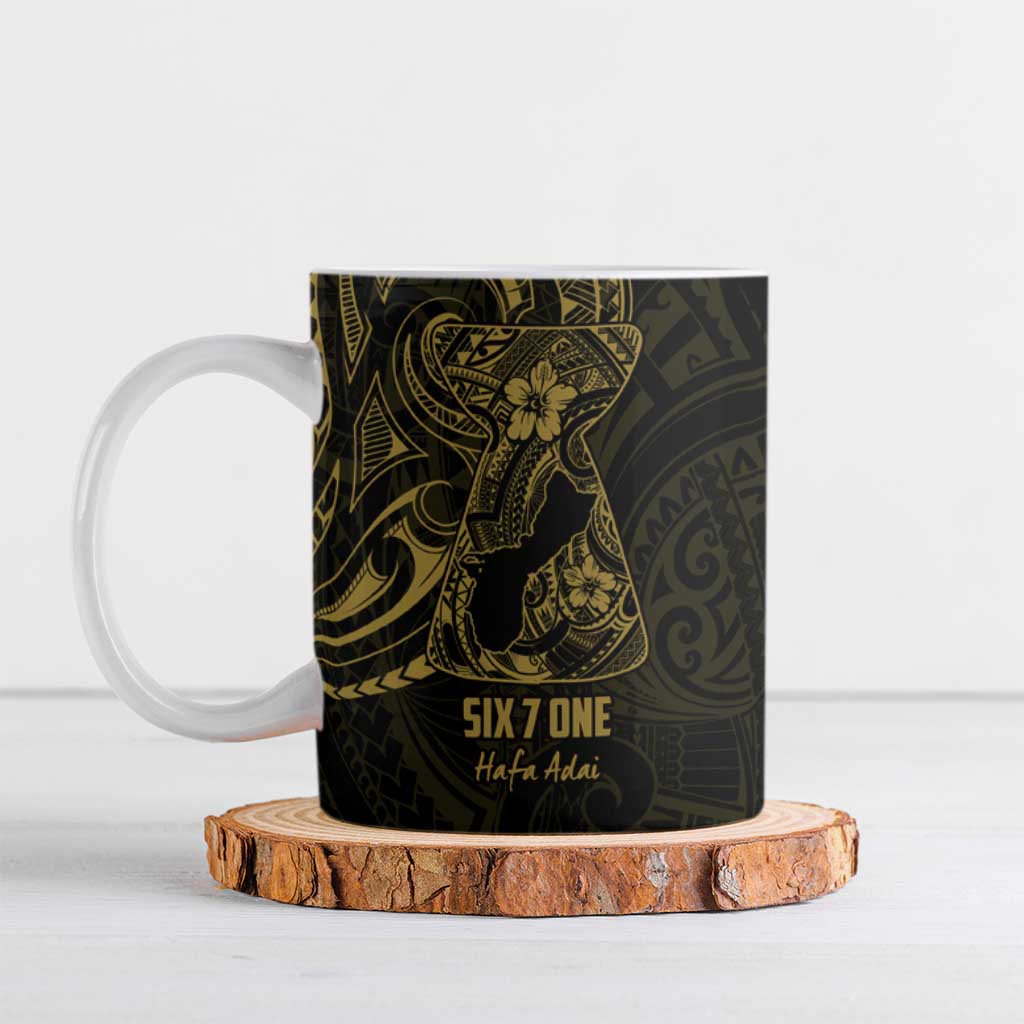 Gold Guam Latte Stone Tribal Tattoo Ceramic Mug Hafa Adai Six 7 One - Polynesian Pride