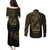 Gold Guam Latte Stone Tribal Tattoo Couples Matching Puletasi and Long Sleeve Button Shirt Hafa Adai Six 7 One