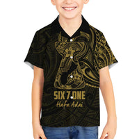 Gold Guam Latte Stone Tribal Tattoo Family Matching Long Sleeve Bodycon Dress and Hawaiian Shirt Hafa Adai Six 7 One