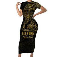 Gold Guam Latte Stone Tribal Tattoo Family Matching Short Sleeve Bodycon Dress and Hawaiian Shirt Hafa Adai Six 7 One