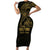 Gold Guam Latte Stone Tribal Tattoo Family Matching Short Sleeve Bodycon Dress and Hawaiian Shirt Hafa Adai Six 7 One