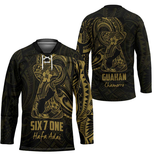 Gold Guam Latte Stone Tribal Tattoo Hockey Jersey Hafa Adai Six 7 One LT9