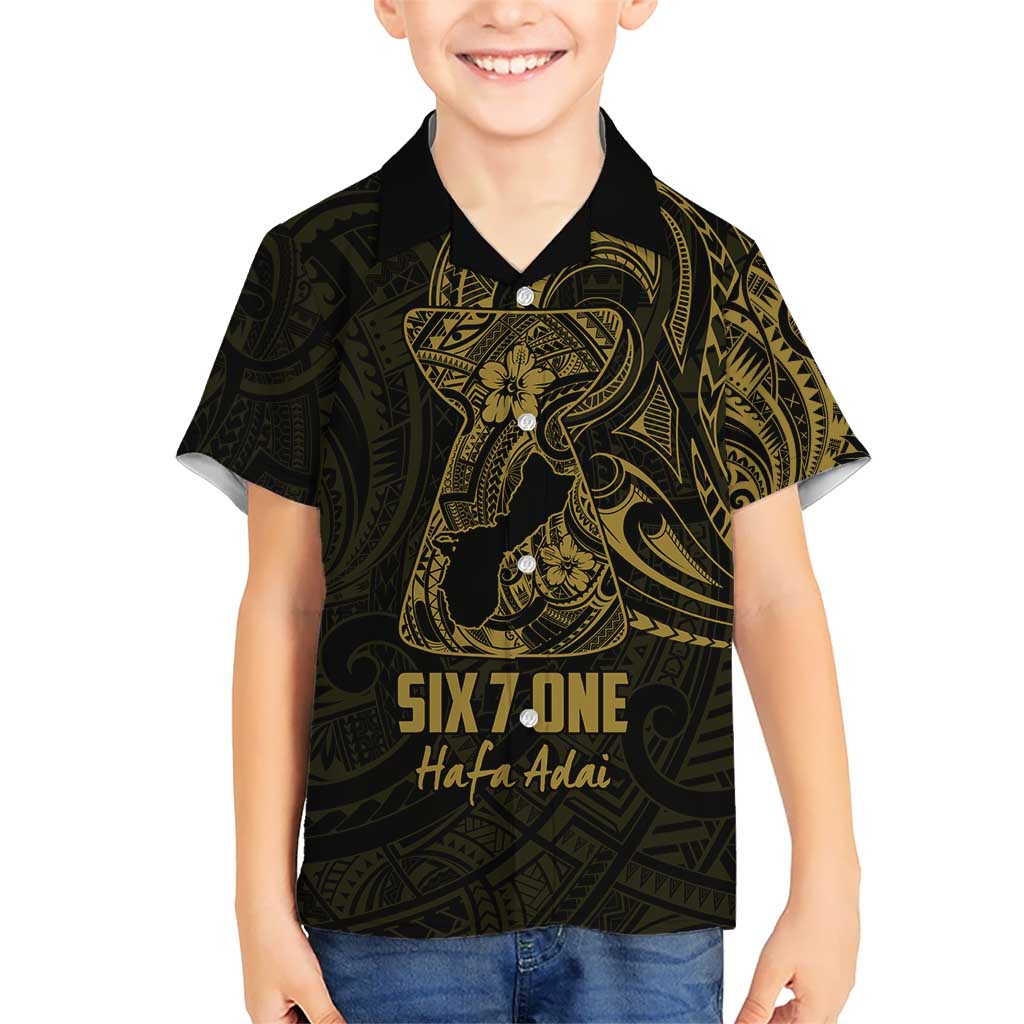 Gold Guam Latte Stone Tribal Tattoo Kid Hawaiian Shirt Hafa Adai Six 7 One