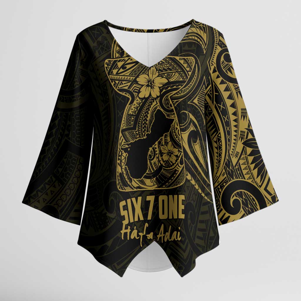 Gold Guam Latte Stone Tribal Tattoo Kimono Sleeve Blouse Hafa Adai Six 7 One - Polynesian Pride