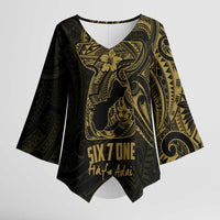 Gold Guam Latte Stone Tribal Tattoo Kimono Sleeve Blouse Hafa Adai Six 7 One - Polynesian Pride
