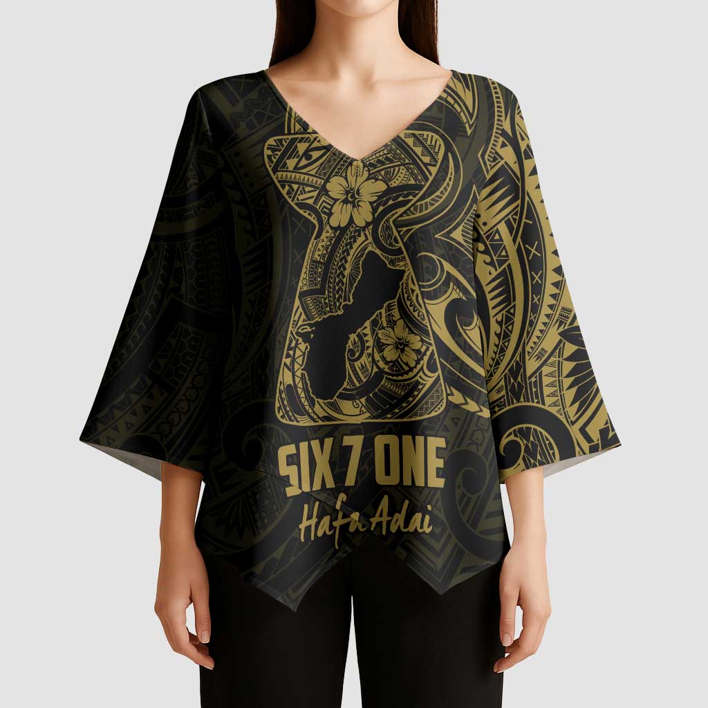 Gold Guam Latte Stone Tribal Tattoo Kimono Sleeve Blouse Hafa Adai Six 7 One - Polynesian Pride