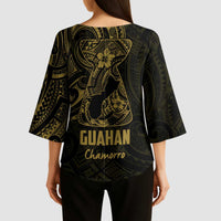 Gold Guam Latte Stone Tribal Tattoo Kimono Sleeve Blouse Hafa Adai Six 7 One - Polynesian Pride