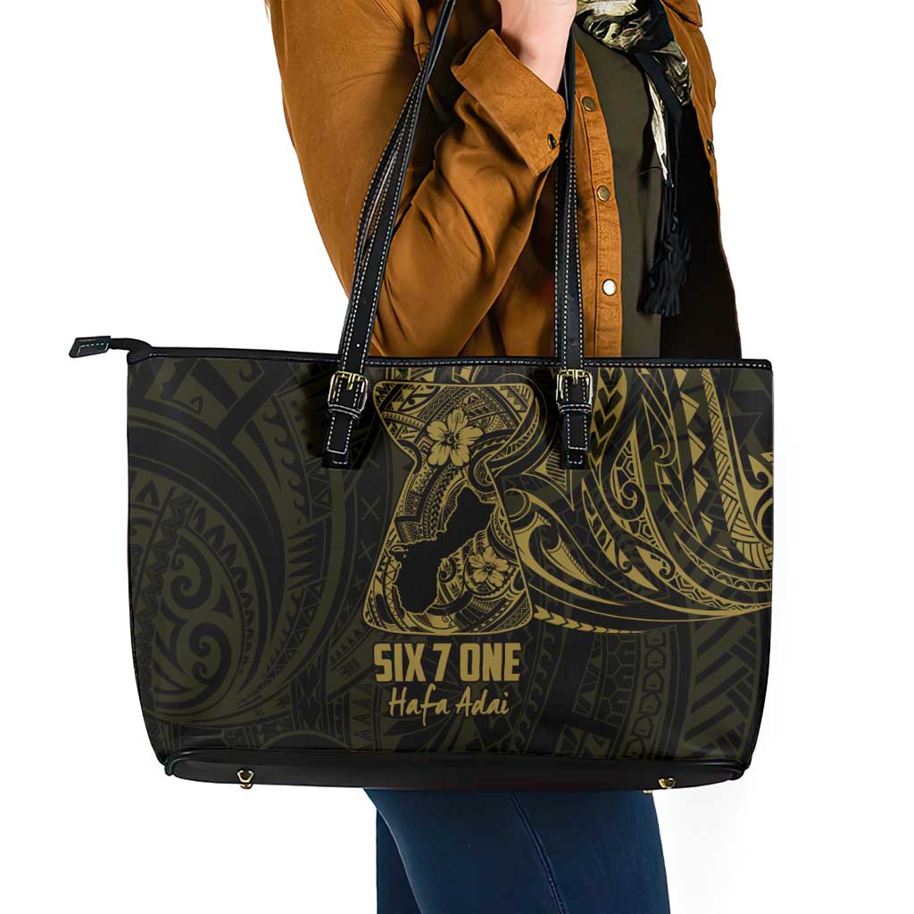 Gold Guam Latte Stone Tribal Tattoo Leather Tote Bag Hafa Adai Six 7 One