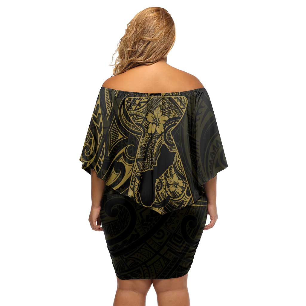 Gold Guam Latte Stone Tribal Tattoo Off Shoulder Short Dress Hafa Adai Six 7 One