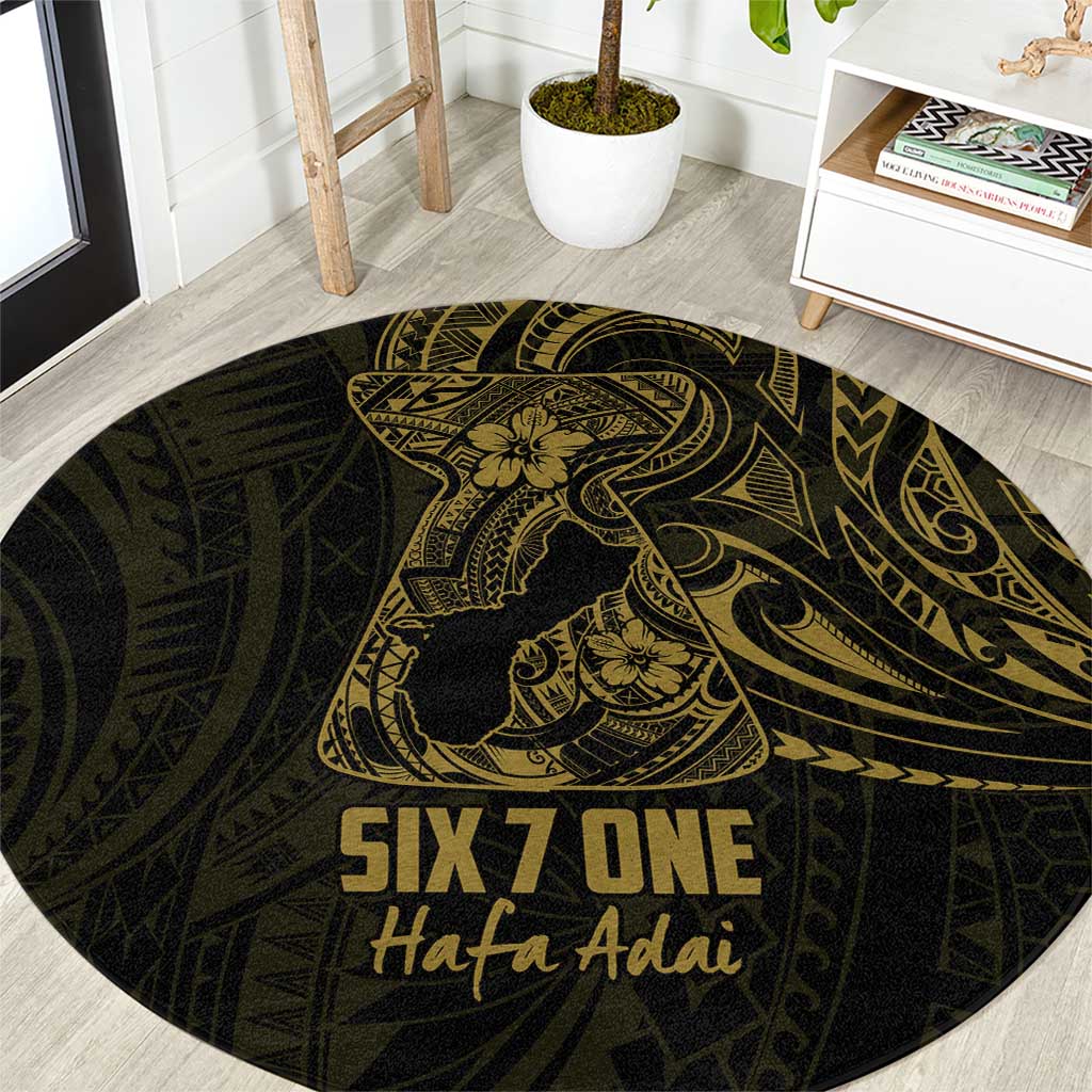 Gold Guam Latte Stone Tribal Tattoo Round Carpet Hafa Adai Six 7 One