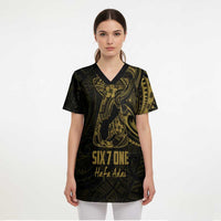 Gold Guam Latte Stone Tribal Tattoo Scrub Top Hafa Adai Six 7 One - Polynesian Pride