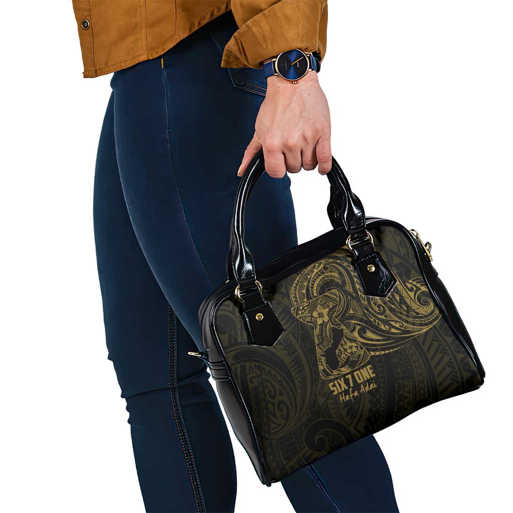 Gold Guam Latte Stone Tribal Tattoo Shoulder Handbag Hafa Adai Six 7 One