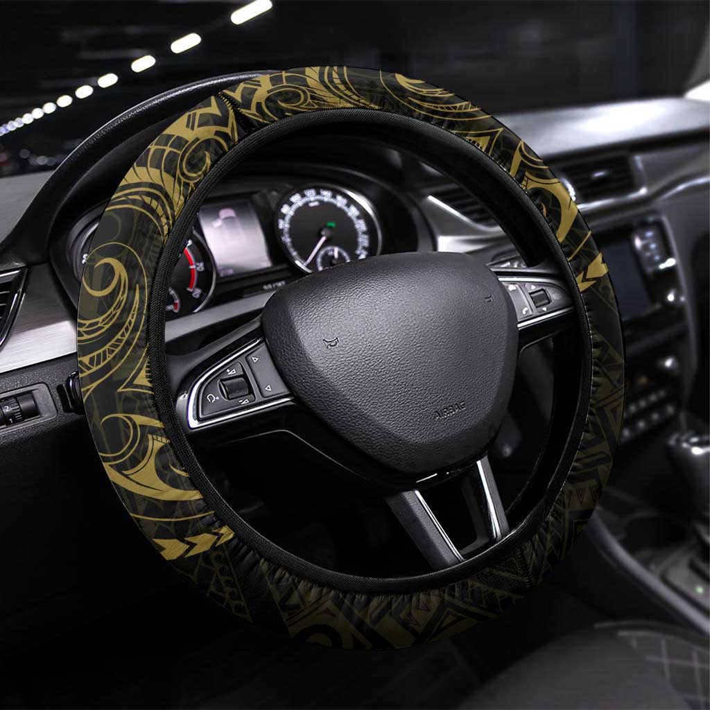 Gold Guam Latte Stone Tribal Tattoo Steering Wheel Cover Hafa Adai Six 7 One