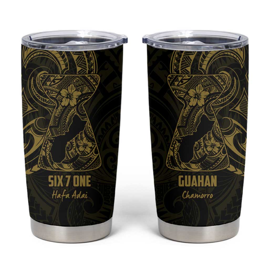 Gold Guam Latte Stone Tribal Tattoo Tumbler Cup Hafa Adai Six 7 One