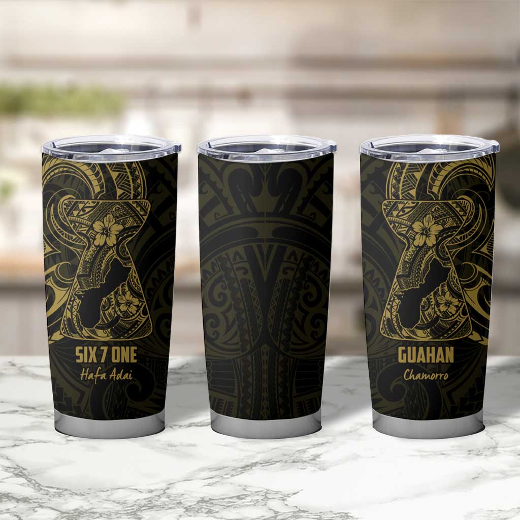 Gold Guam Latte Stone Tribal Tattoo Tumbler Cup Hafa Adai Six 7 One