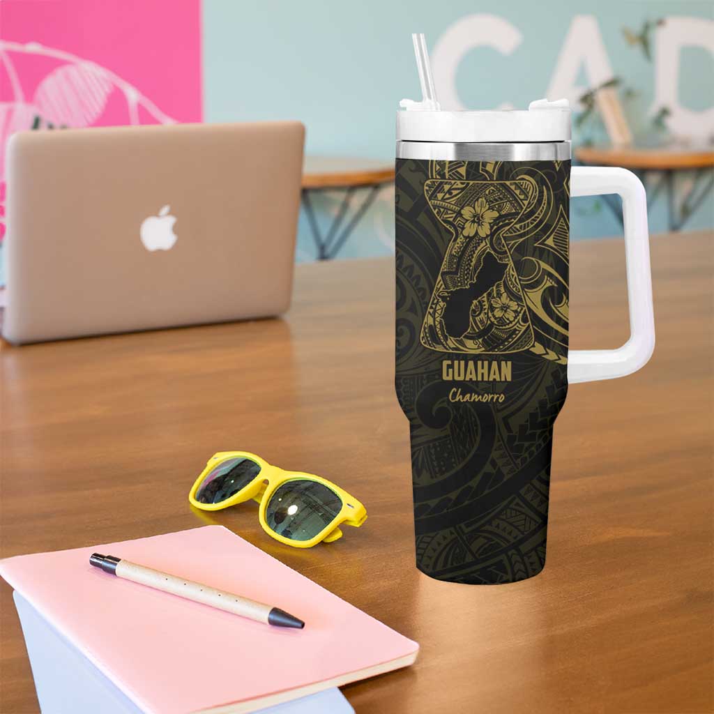 Gold Guam Latte Stone Tribal Tattoo Tumbler With Handle Hafa Adai Six 7 One