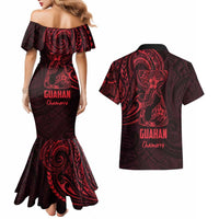 Oxblood Guam Latte Stone Tribal Tattoo Couples Matching Mermaid Dress and Hawaiian Shirt Hafa Adai Six 7 One