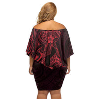 Oxblood Guam Latte Stone Tribal Tattoo Family Matching Off Shoulder Short Dress and Hawaiian Shirt Hafa Adai Six 7 One