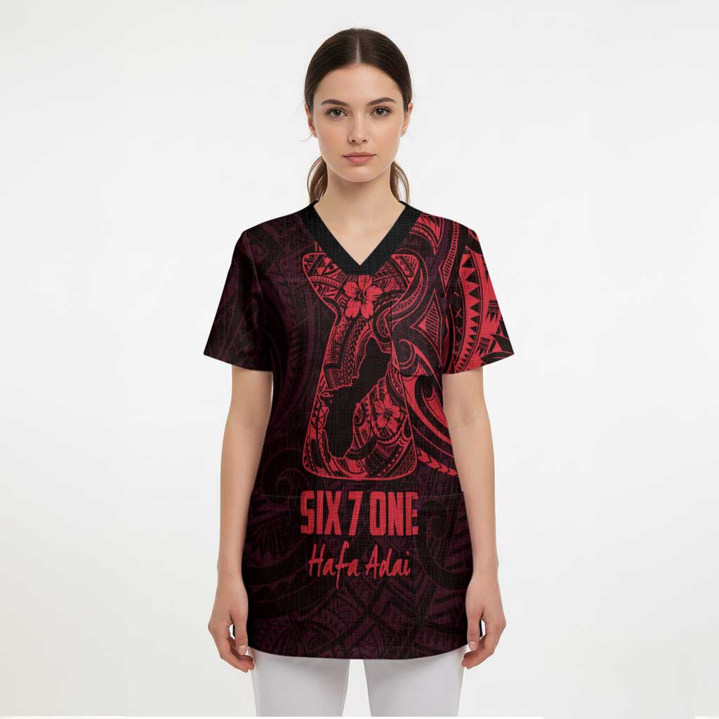 Oxblood Guam Latte Stone Tribal Tattoo Scrub Top Hafa Adai Six 7 One - Polynesian Pride