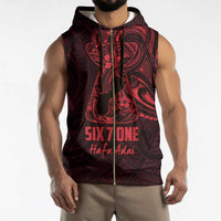 Oxblood Guam Latte Stone Tribal Tattoo Sleeveless Zip Hoodie Hafa Adai Six 7 One - Polynesian Pride