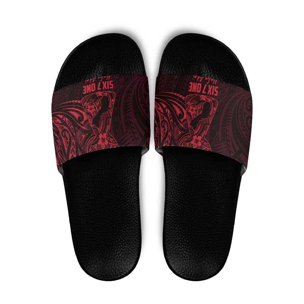 Oxblood Guam Latte Stone Tribal Tattoo Slide Sandals Hafa Adai Six 7 One - Polynesian Pride